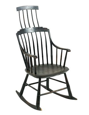 (Civil War Era) F. Cutting Comb Back Windsor-Style Rocking Chair. Bottom stamped F. Cutting 