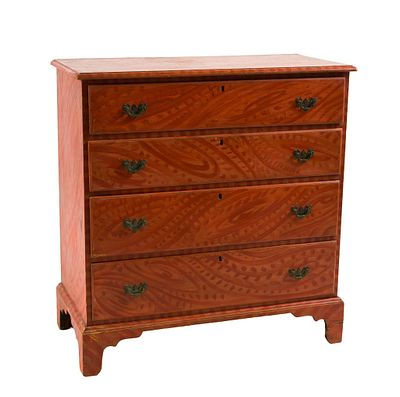 (Civil War Era) Antique Hand-Painted Chippendale Chest of Drawers. Features paisley-style 