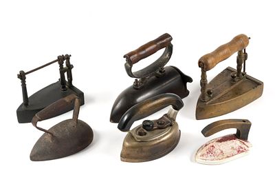(Reconstruction Era) 6 Vintage Flat Irons. From a private collection. Largest measures 8 - 1/2" 