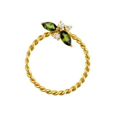 18K Gold and Gemstone Pendant. A 7/8" diameter yellow gold pendant with marquise chrome diopside 