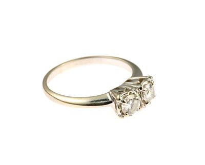 14K Gold and Diamond Duo Ring. A size 7.5 white gold ring with two diamonds that total 0.64 