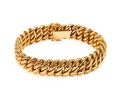 18K Gold Bracelet. A 7" length rose gold chain-link bracelet in the original jeweler's box from 