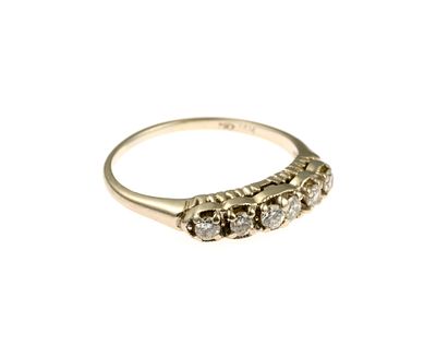 14K Gold and Diamond Ring. A size 9 white gold ring with six diamonds, each approximately .08 