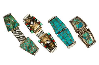 Native American Sterling Silver and Turquoise Watch Bracelets. Four watch bracelets, some with 