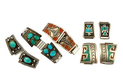 Sterling Silver Watch Bracelets and Band Tips. Five vintage Native American watch bracelets and 