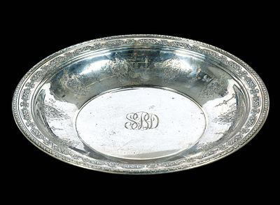 Sterling Silver Charger. A 12" plate early 20th Century. with nice details, monogrammed. Towle 
