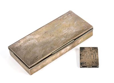 Two Sterling Silver Containers. A personalized trinket box and a match box, both marked sterling 