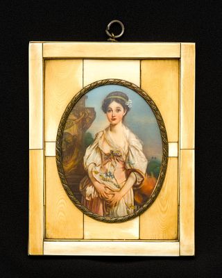 Antique Miniature Oil Painting. Miniature oil painting depicting young woman. Signed lower right 