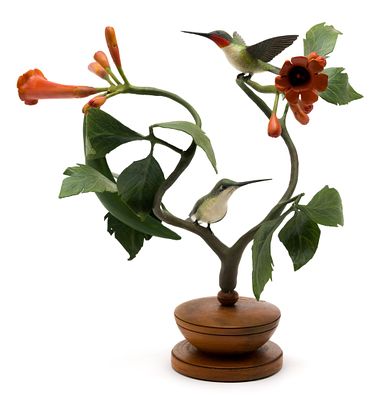Humming Birds on Trumpet Vine by Frank Finney (b. 1947). Frank Finney was born in England, but 