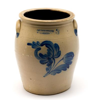 3 Gallon Cowden & Wilcox (Harrisburg, PA) Cobalt Crock. Features a floral motif in blue cobalt 