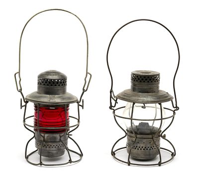 Two PRR Pennsylvania Railroad Lanterns. 1.) Handlan - St. Louis, USA. 2.) Adlake Kero - 