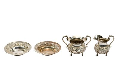 Stieff Repousse Sterling Silver Cream, Sugar, and Bowls. Sugar bowl and creamer in Stieff rose 