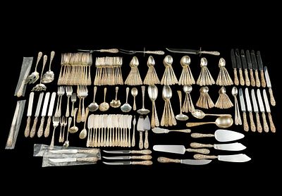181 Pcs Stieff Rose Repousse Sterling Silver Flatware Service. 181 piece set of Stieff Rose 