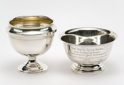 2 Sterling Silver Bowls Incl. Trophy Bowl. Pedestal bowl Hunt Silver Company 4 1/2" height and a 