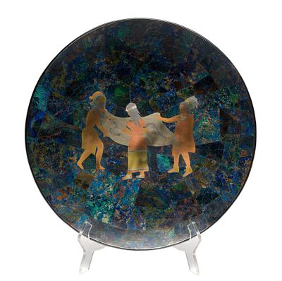 Los Castillo Mosaic Platter. A large silverplate decorative charger 15" diameter. Los Castillo 