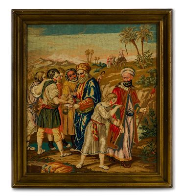 Antique Needlepoint. A late 19th-century needlepoint with a framed size of 23" X 21".