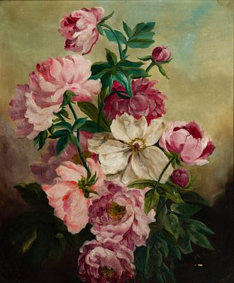 Antique Floral Oil on Canvas Painting. A finely framed late 19th-century painting by R K 