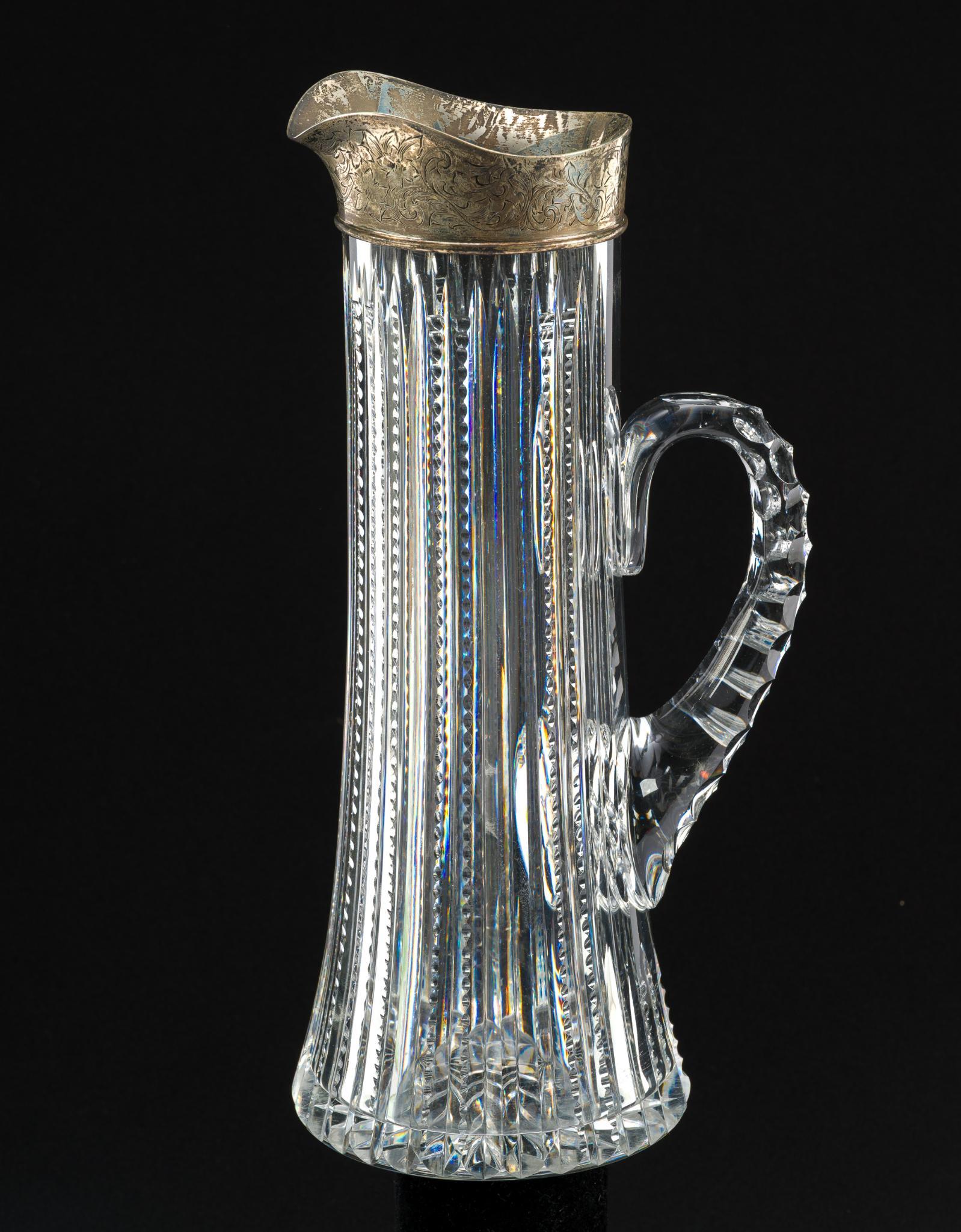 Sterling Silver & Cut Glass Water Pitcher