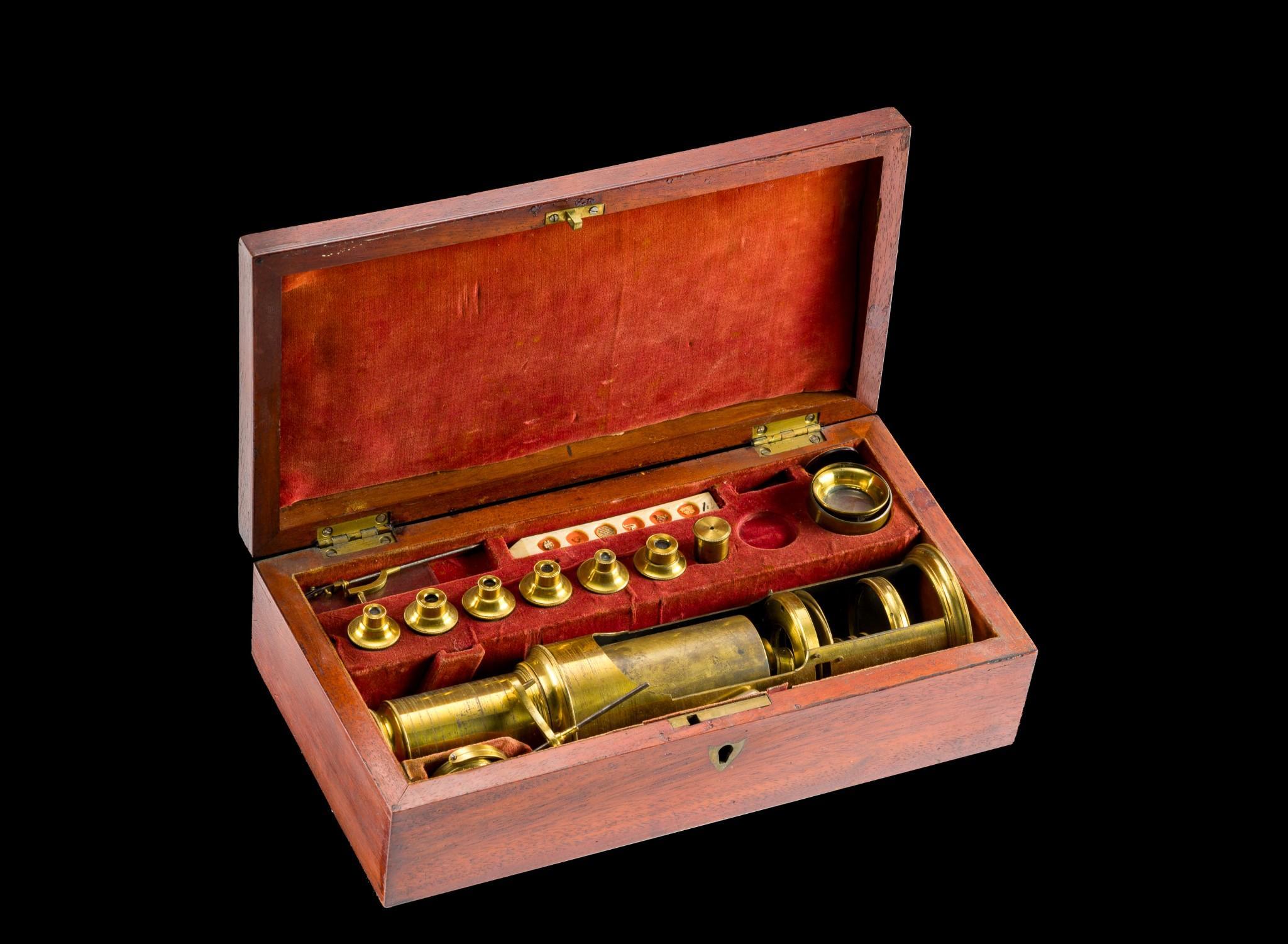 Cased Brass Portable Drum Microscope