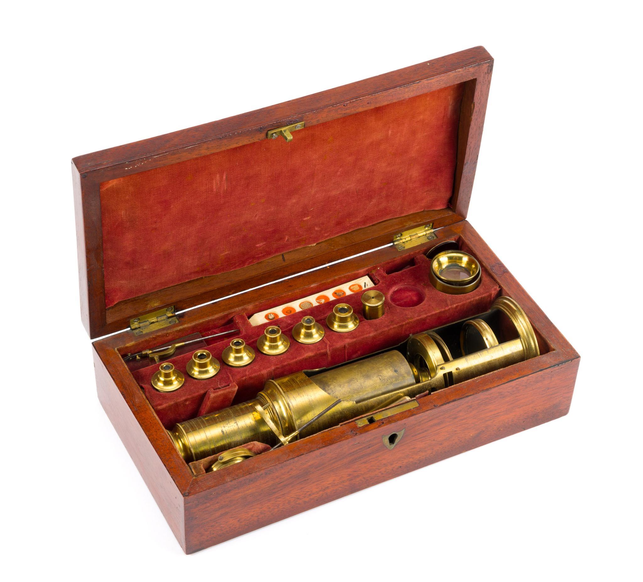 Cased Brass Portable Drum Microscope