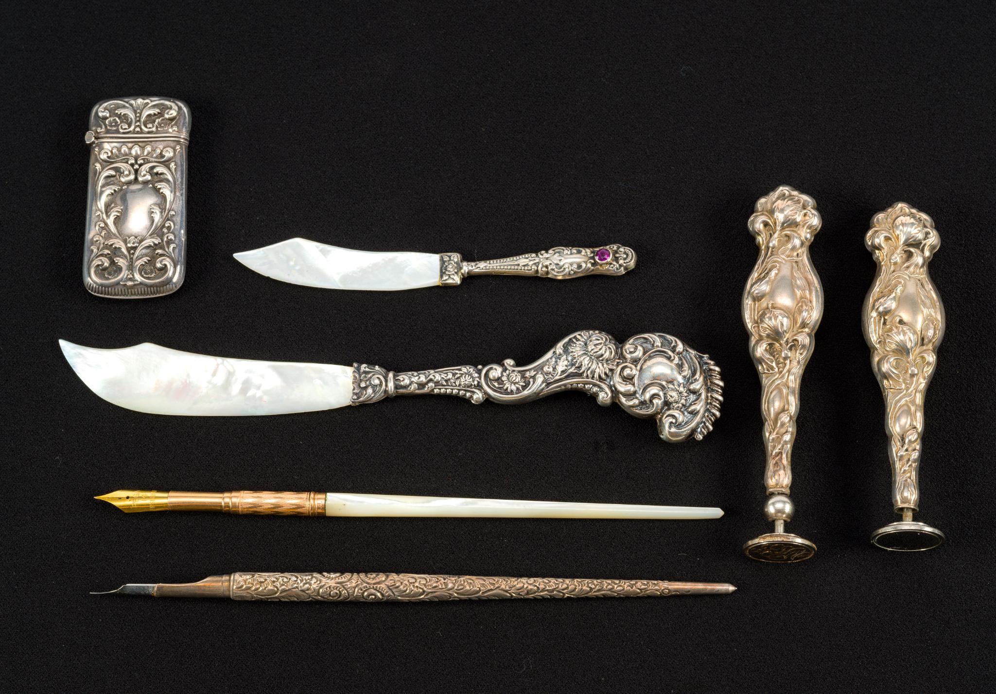 6 Sterling Silver Objects & Mother of Pearl Handle Fountain Pen