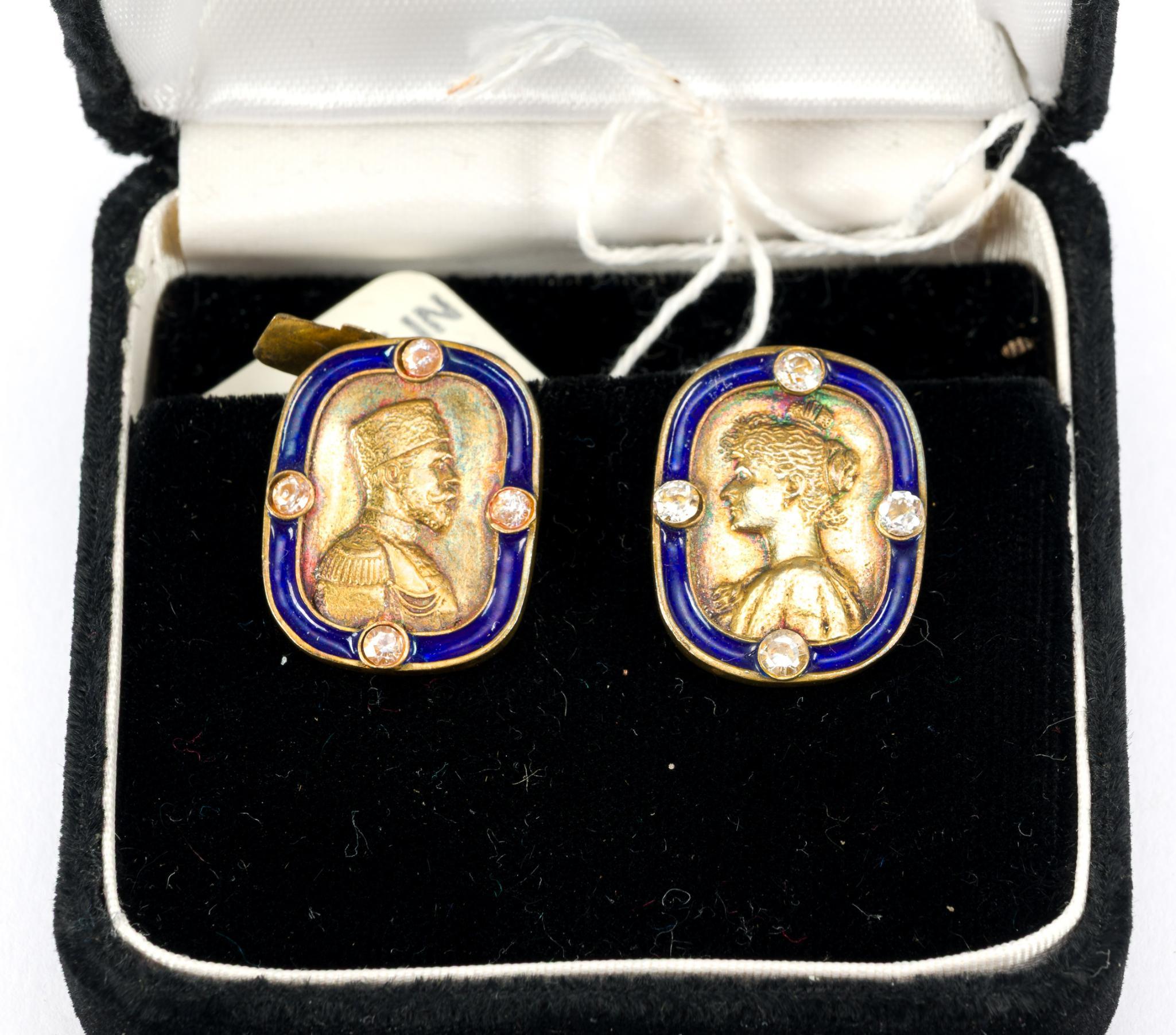 2 Silver Lavaliere Necklaces & Russian Silver Gilt Cufflinks