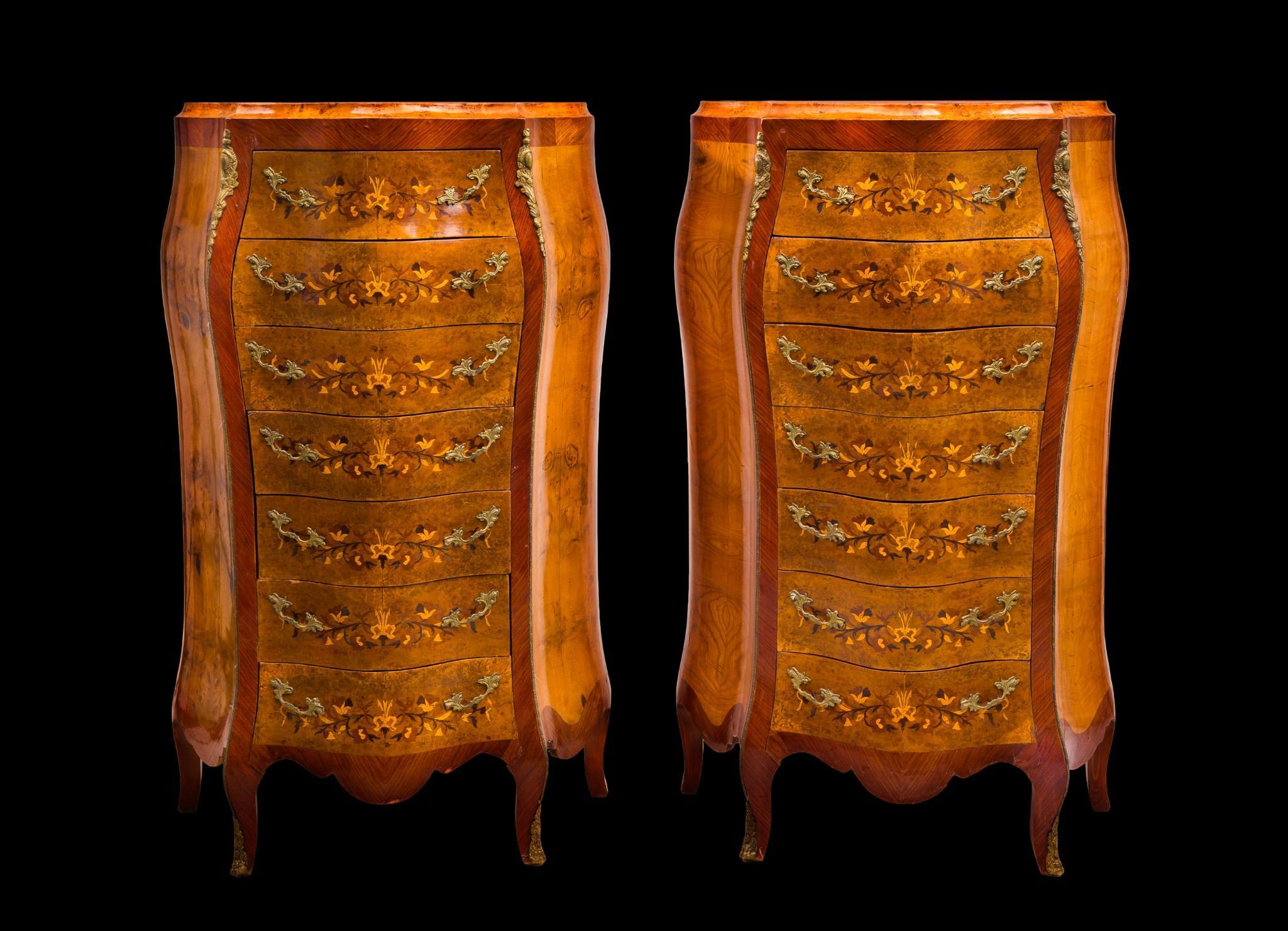 Pair of Louis XV French Inlay Lingerie Chests