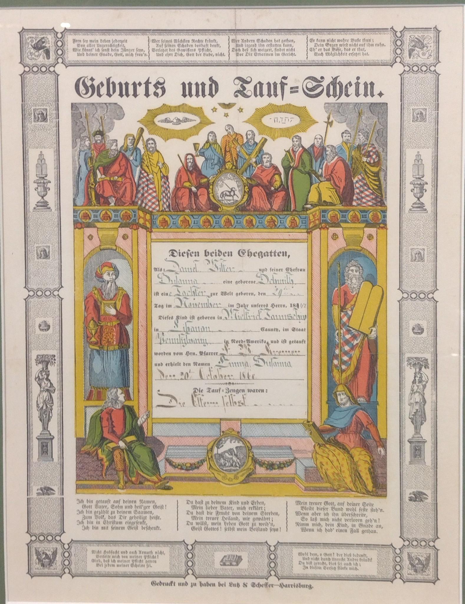 Pennsylvania German Fraktur Framed
