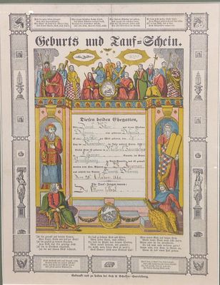 Pennsylvania German Fraktur Framed. German birth and baptismal certificate framed, in good 
