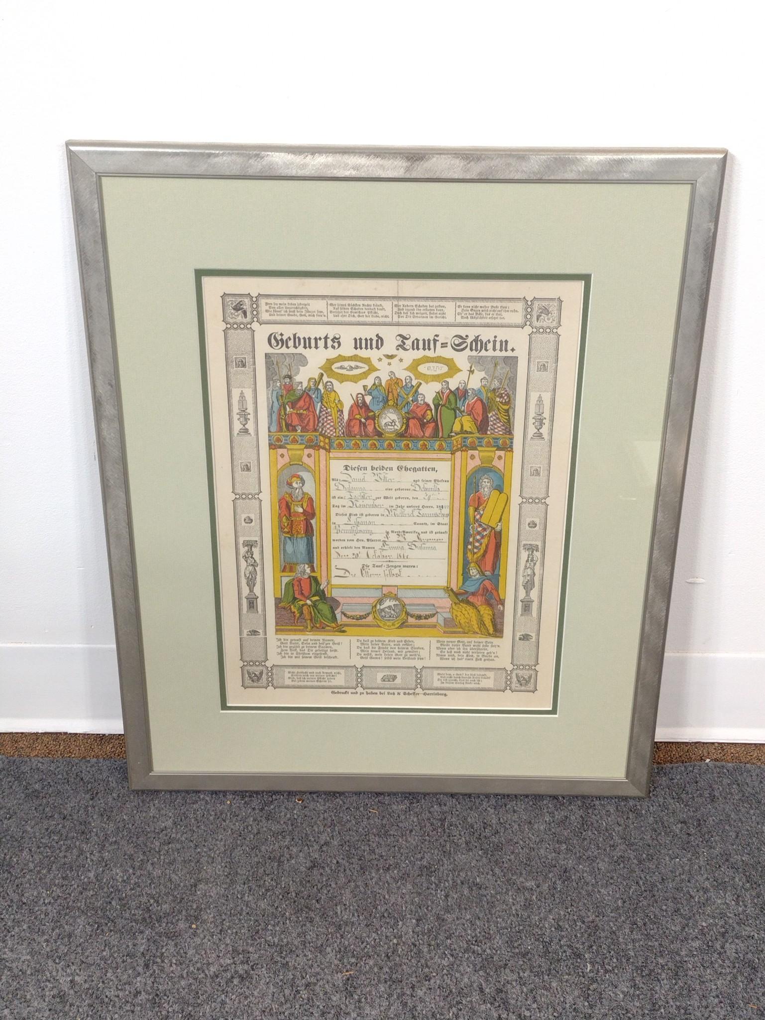 Pennsylvania German Fraktur Framed