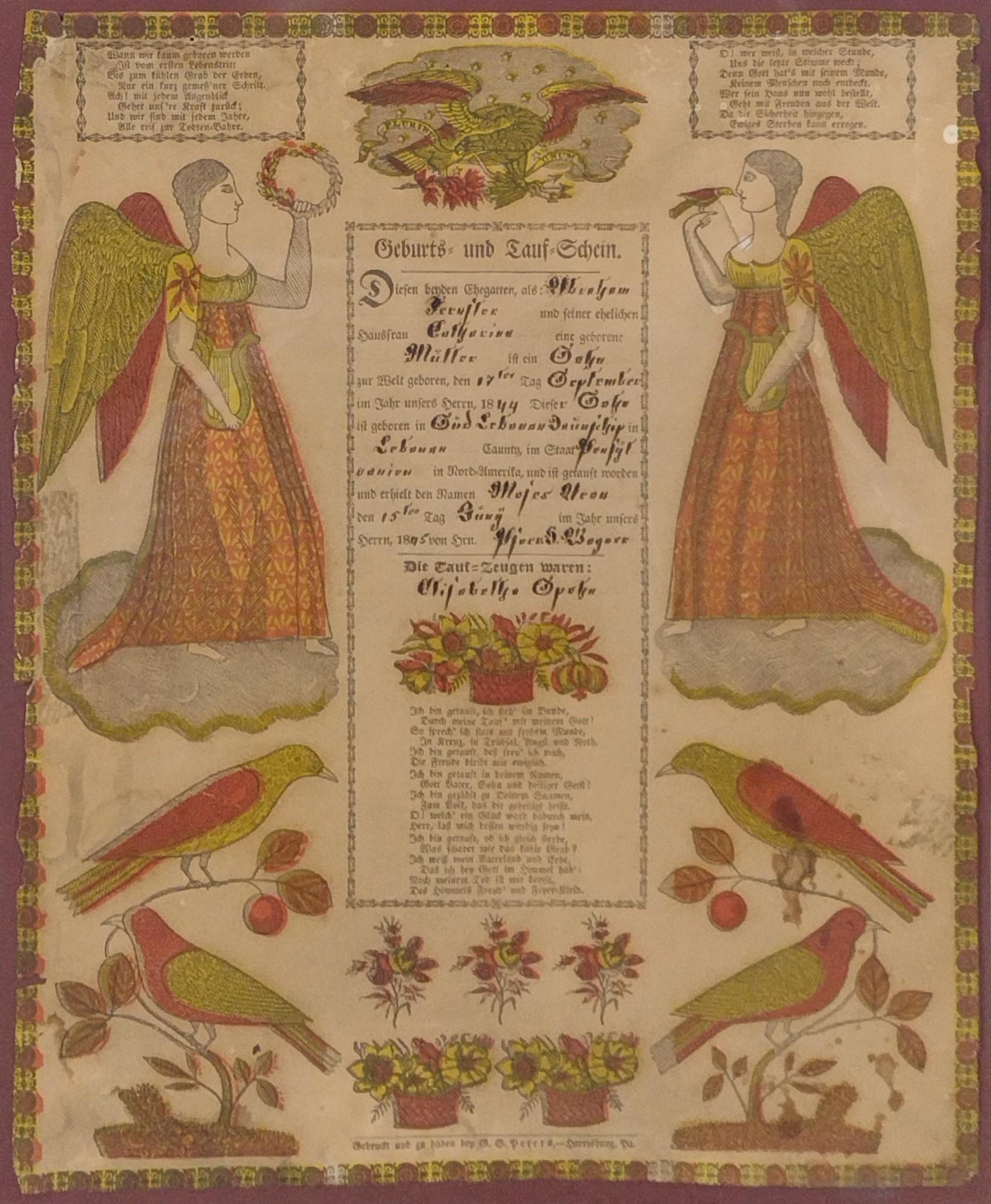 Pennsylvania German Fraktur Framed