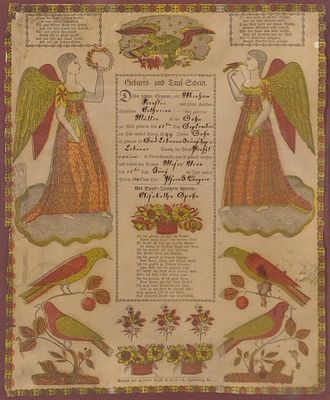 Pennsylvania German Fraktur Framed. Birth and baptism certificate. Written in German. In good 