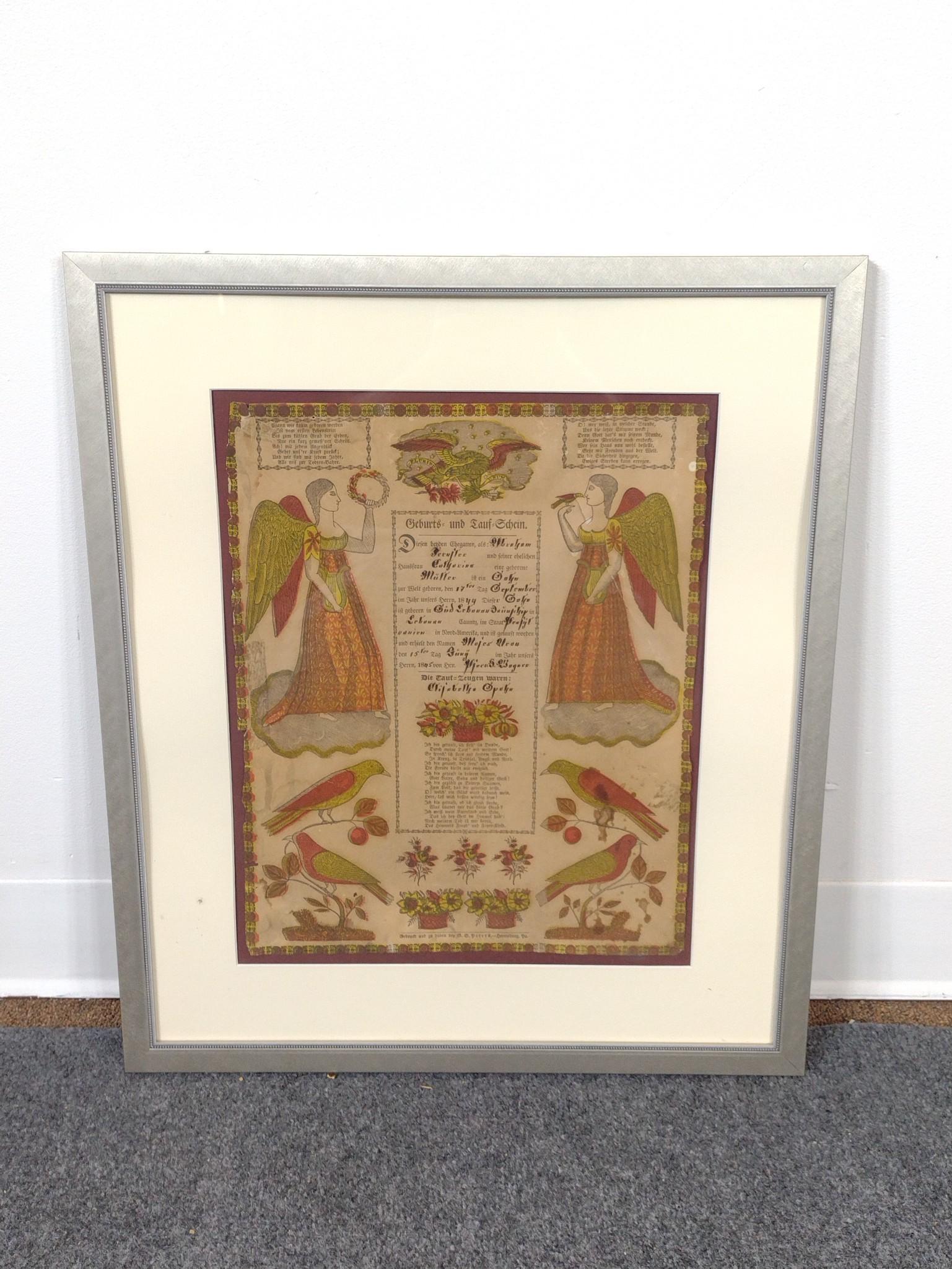 Pennsylvania German Fraktur Framed