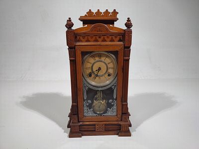 William L. Gilbert Mantle Clock. 11-1/2" wide x 21-3/4" high. Not currently running.