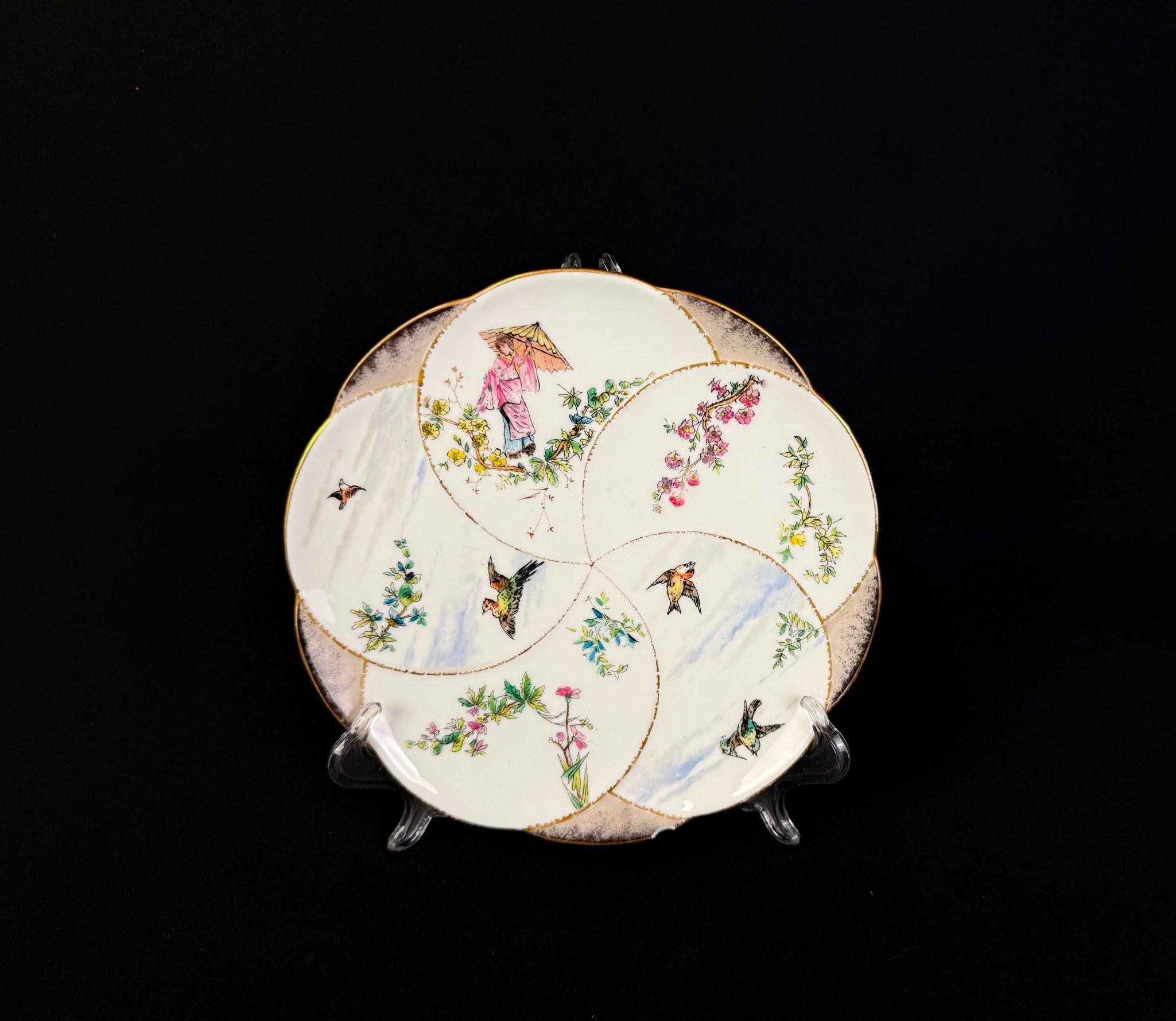 Set of 6 Asian Geisha and Bird Plates