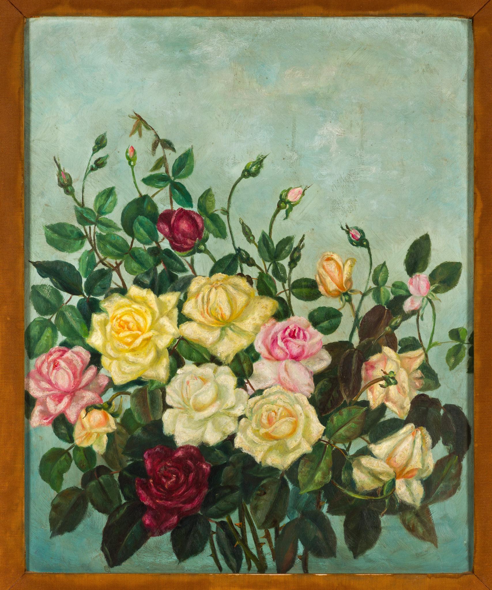 Antique Floral Oil on Canvas Painting