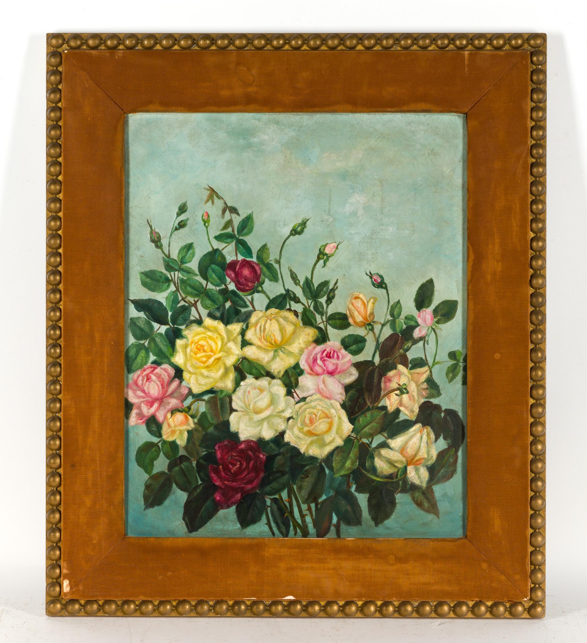 Antique Floral Oil on Canvas Painting