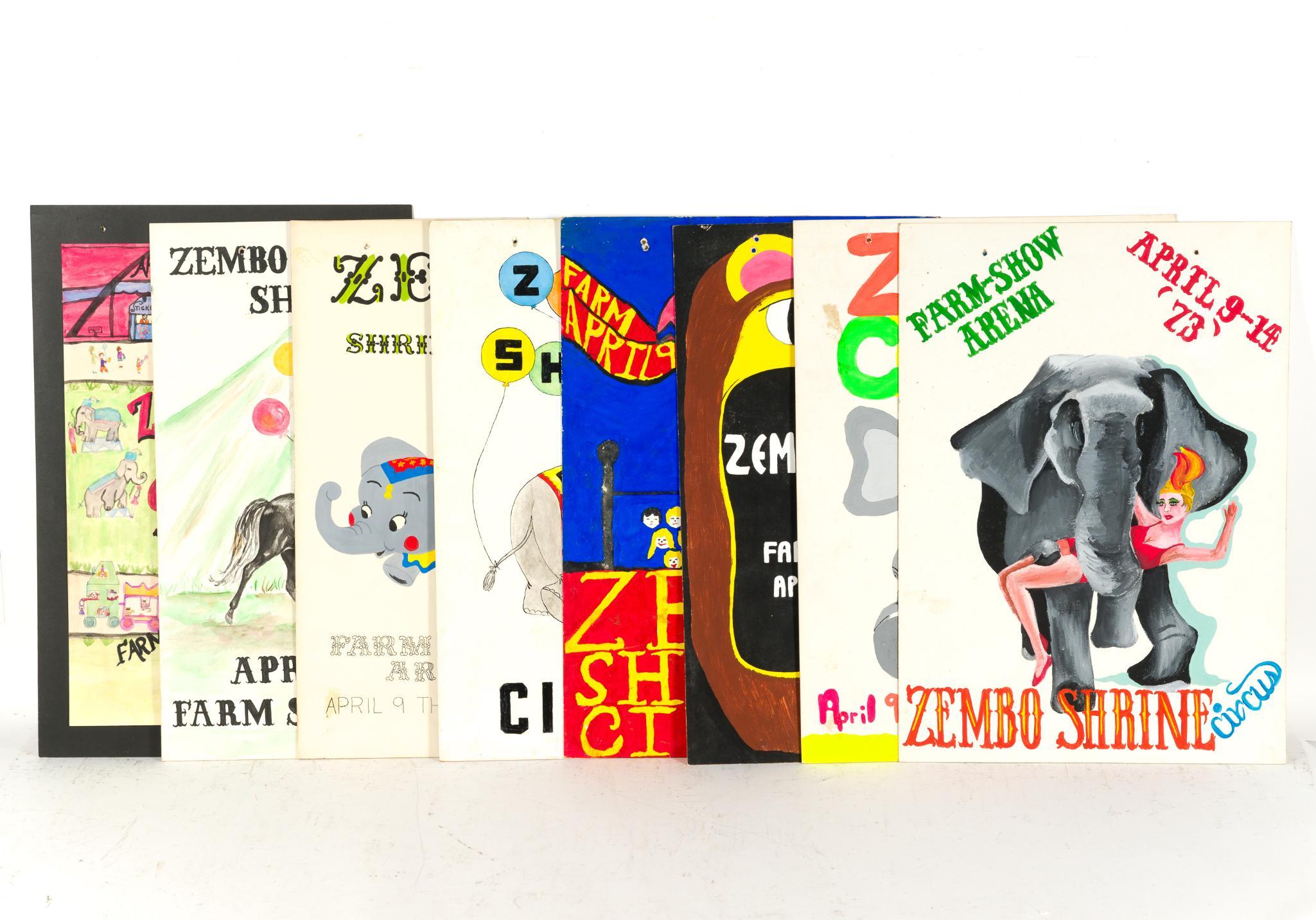 8 Hand Painted Posters Zembo Shrine Circus 1973