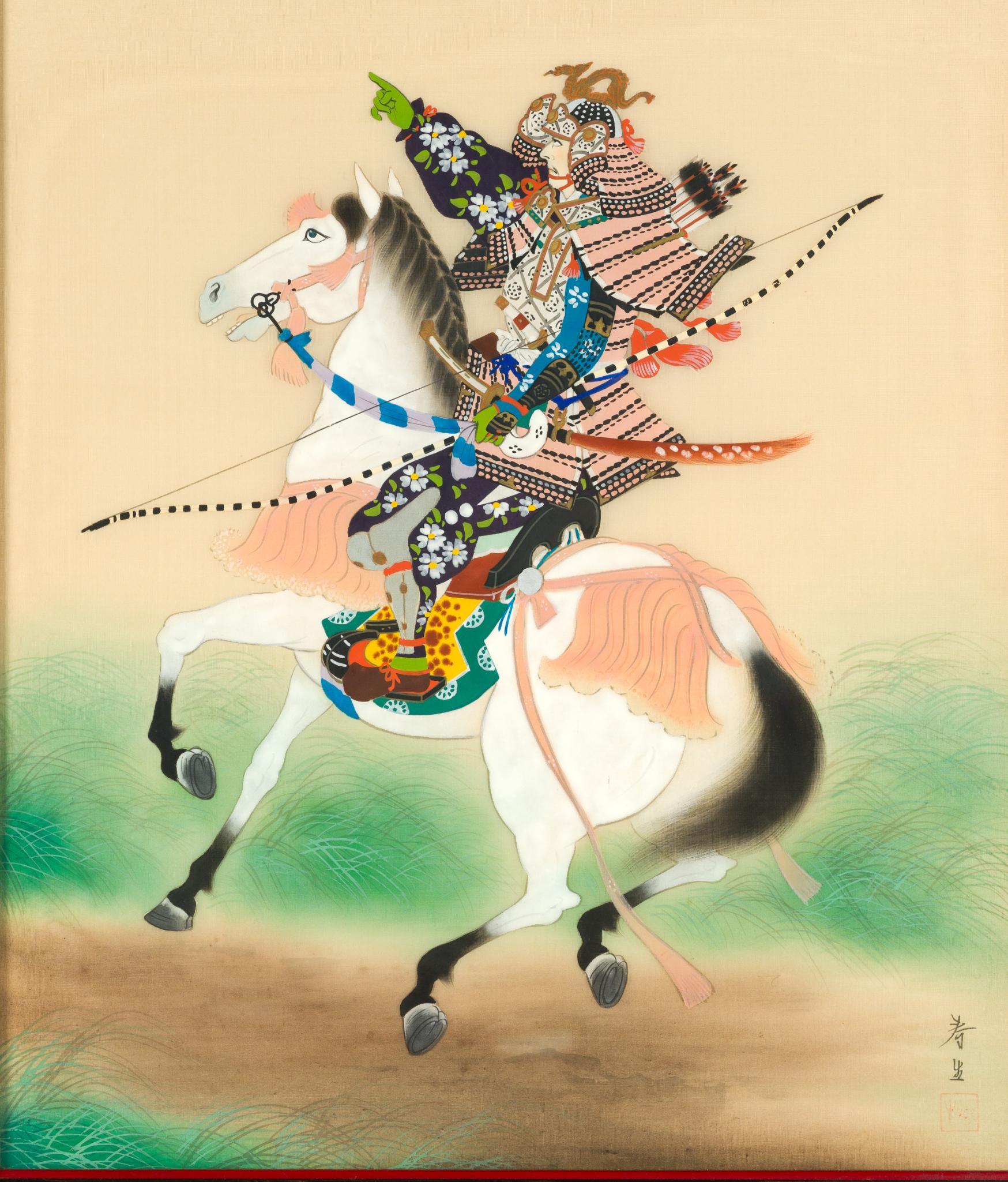 Pair of Japanese Paintings on Silk of Samurai