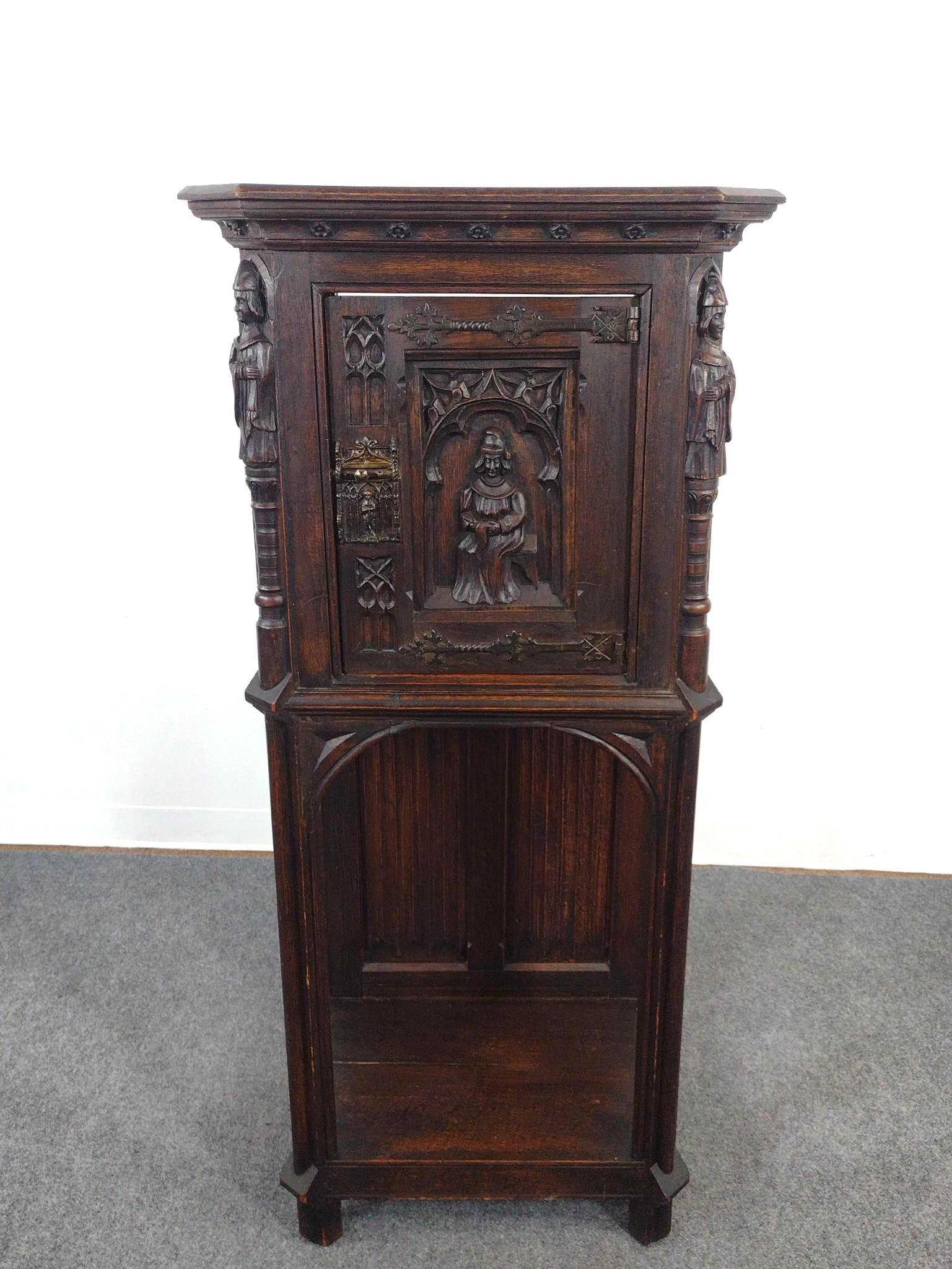 Carved Gothic Revival Credence or Wine Cabinet