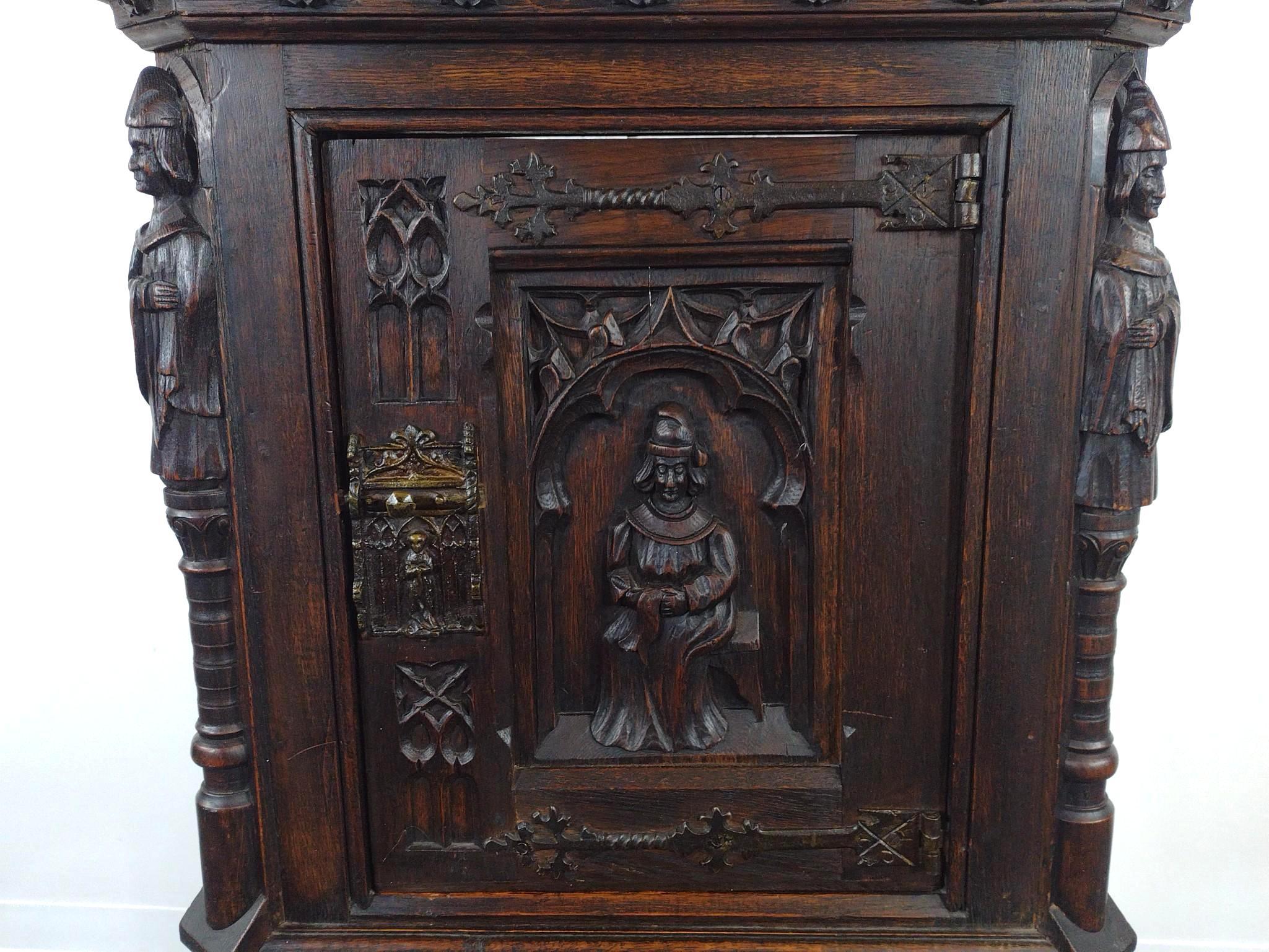 Carved Gothic Revival Credence or Wine Cabinet