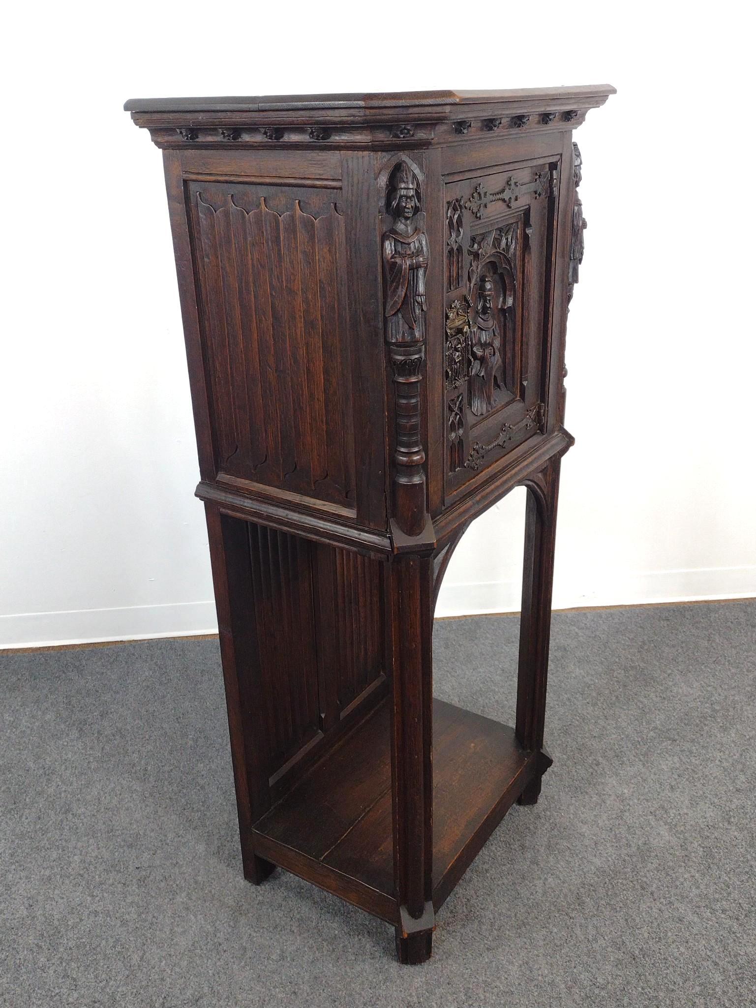 Carved Gothic Revival Credence or Wine Cabinet