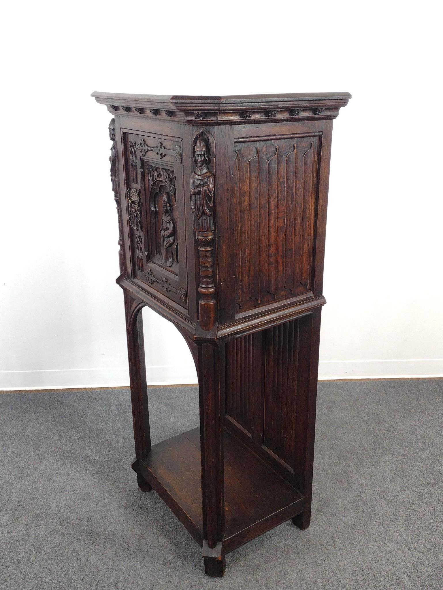 Carved Gothic Revival Credence or Wine Cabinet