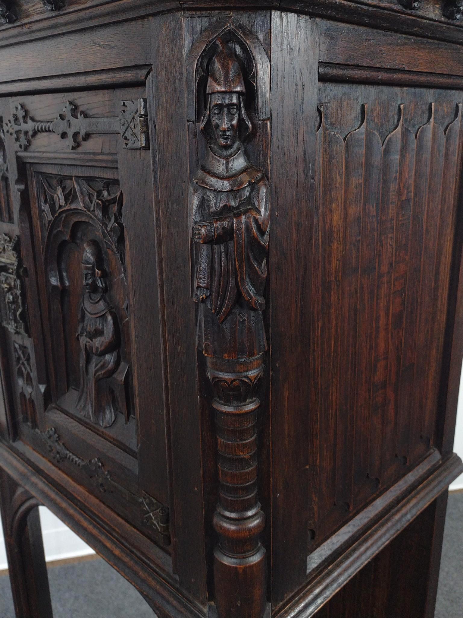 Carved Gothic Revival Credence or Wine Cabinet