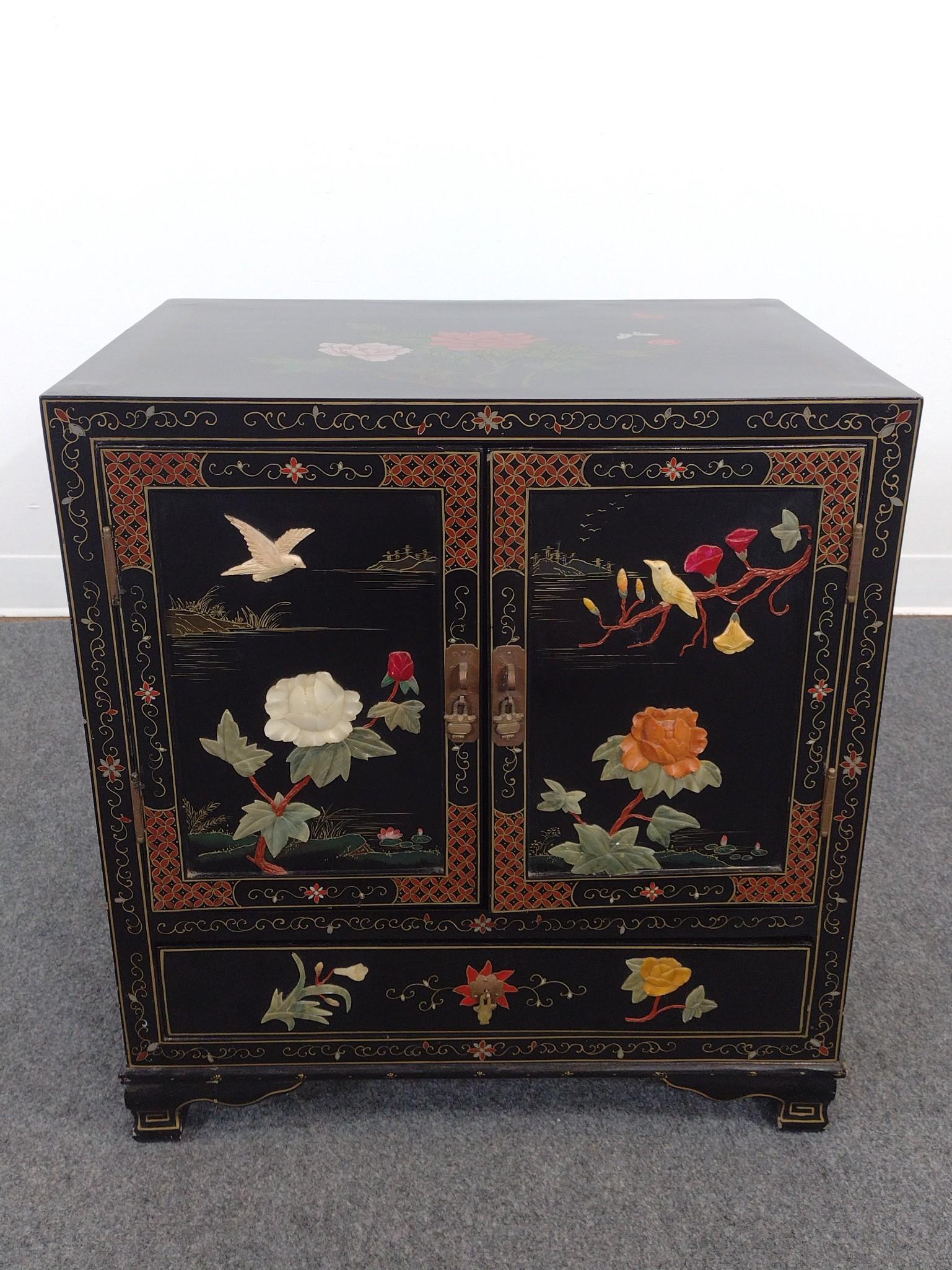 Low Asian Black Lacquer Cabinet