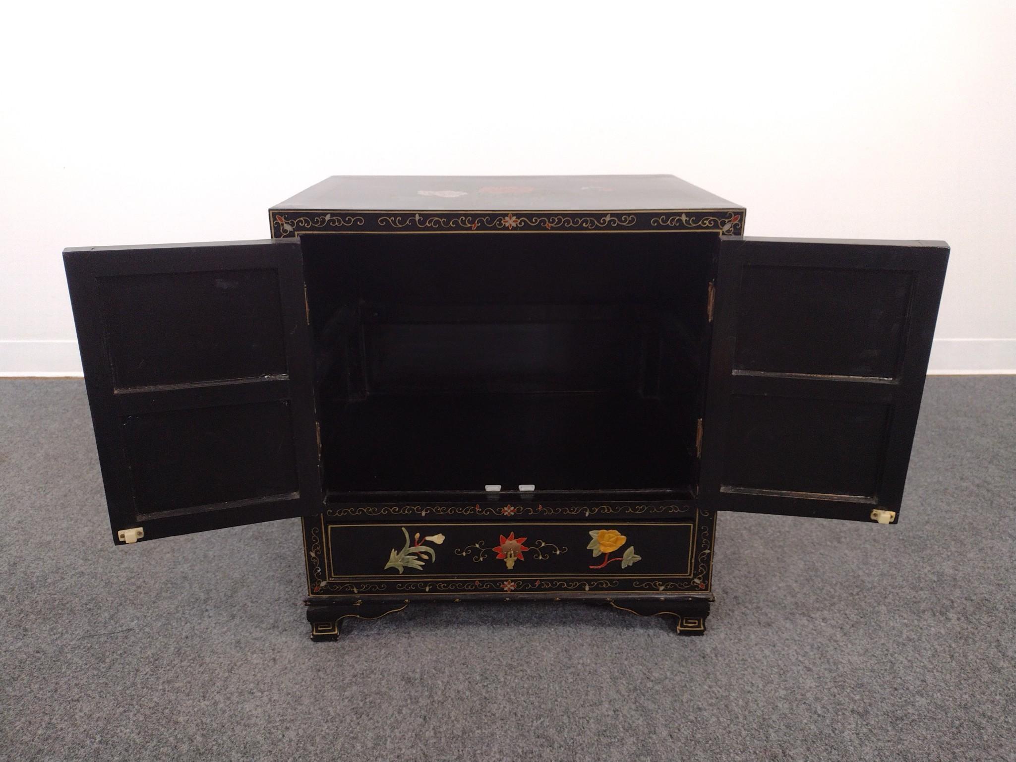 Low Asian Black Lacquer Cabinet