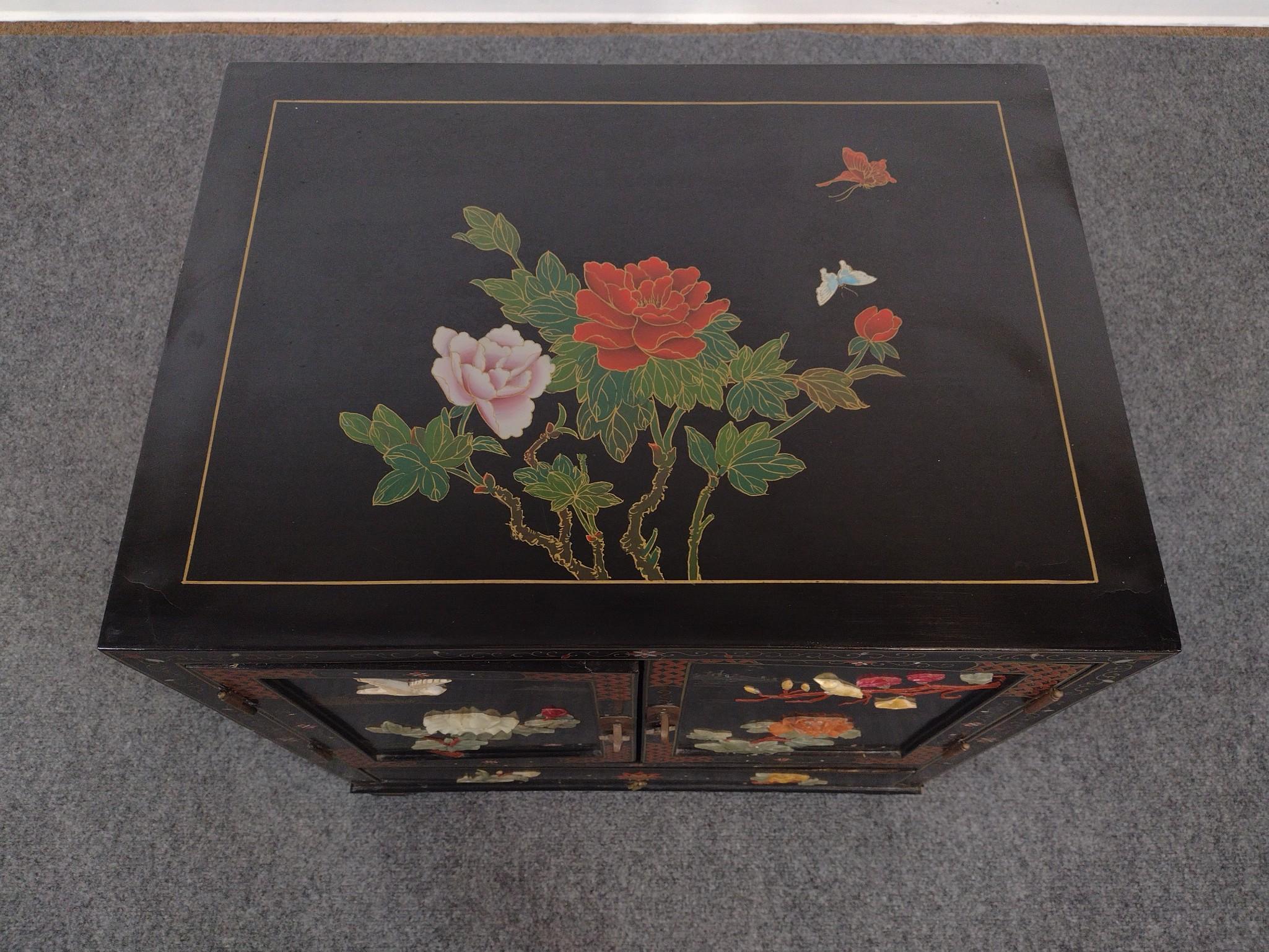 Low Asian Black Lacquer Cabinet