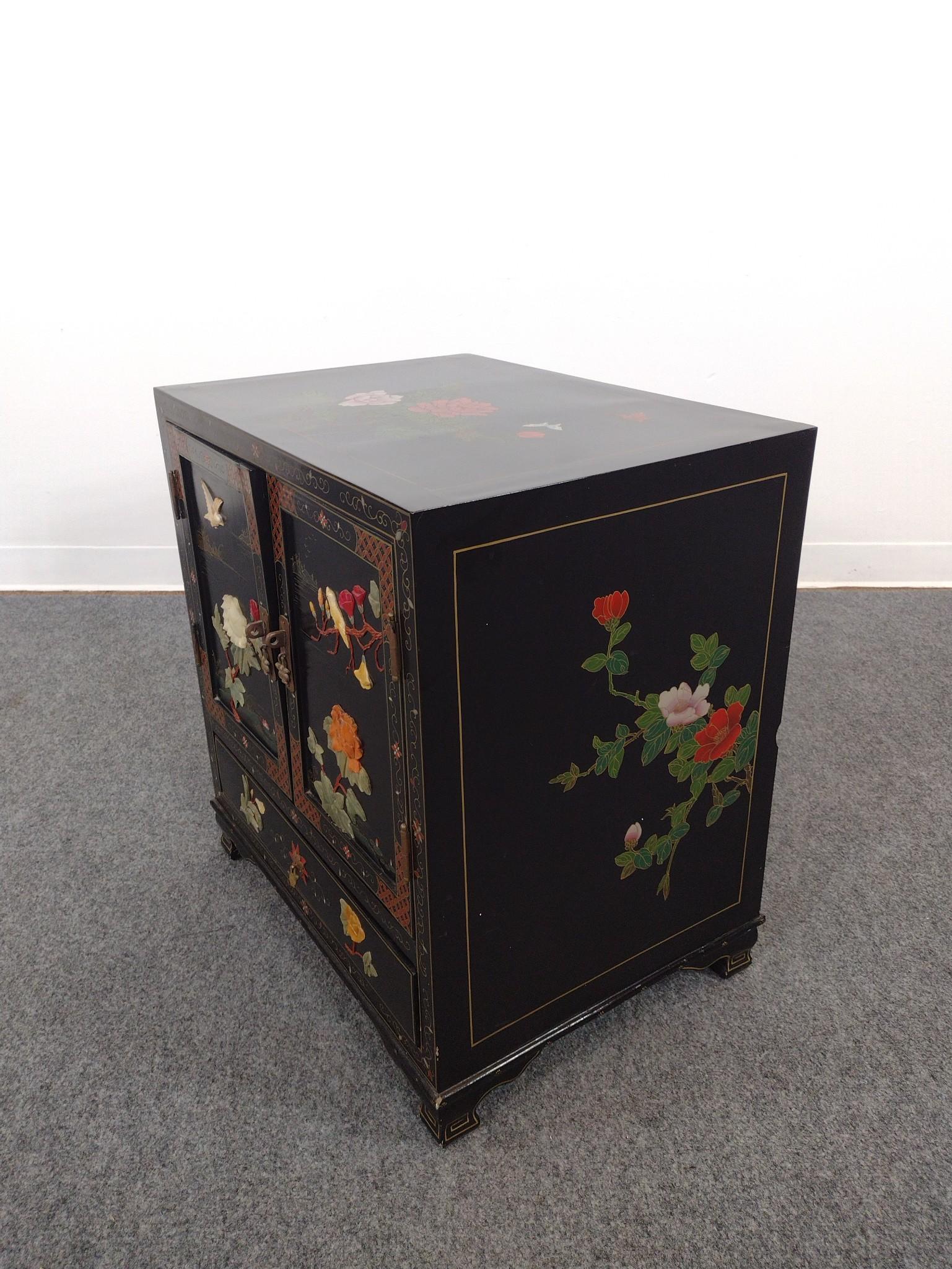 Low Asian Black Lacquer Cabinet