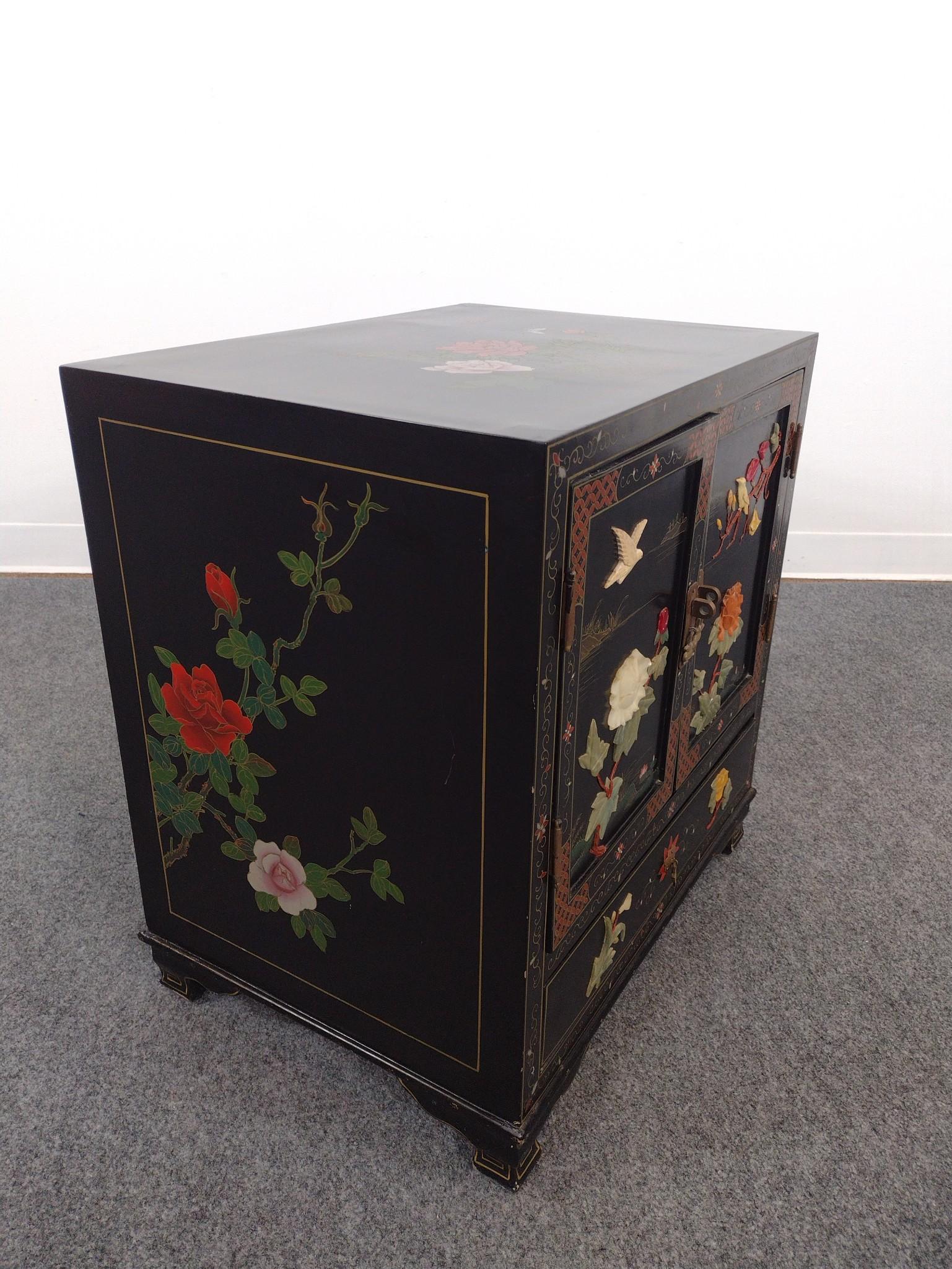 Low Asian Black Lacquer Cabinet