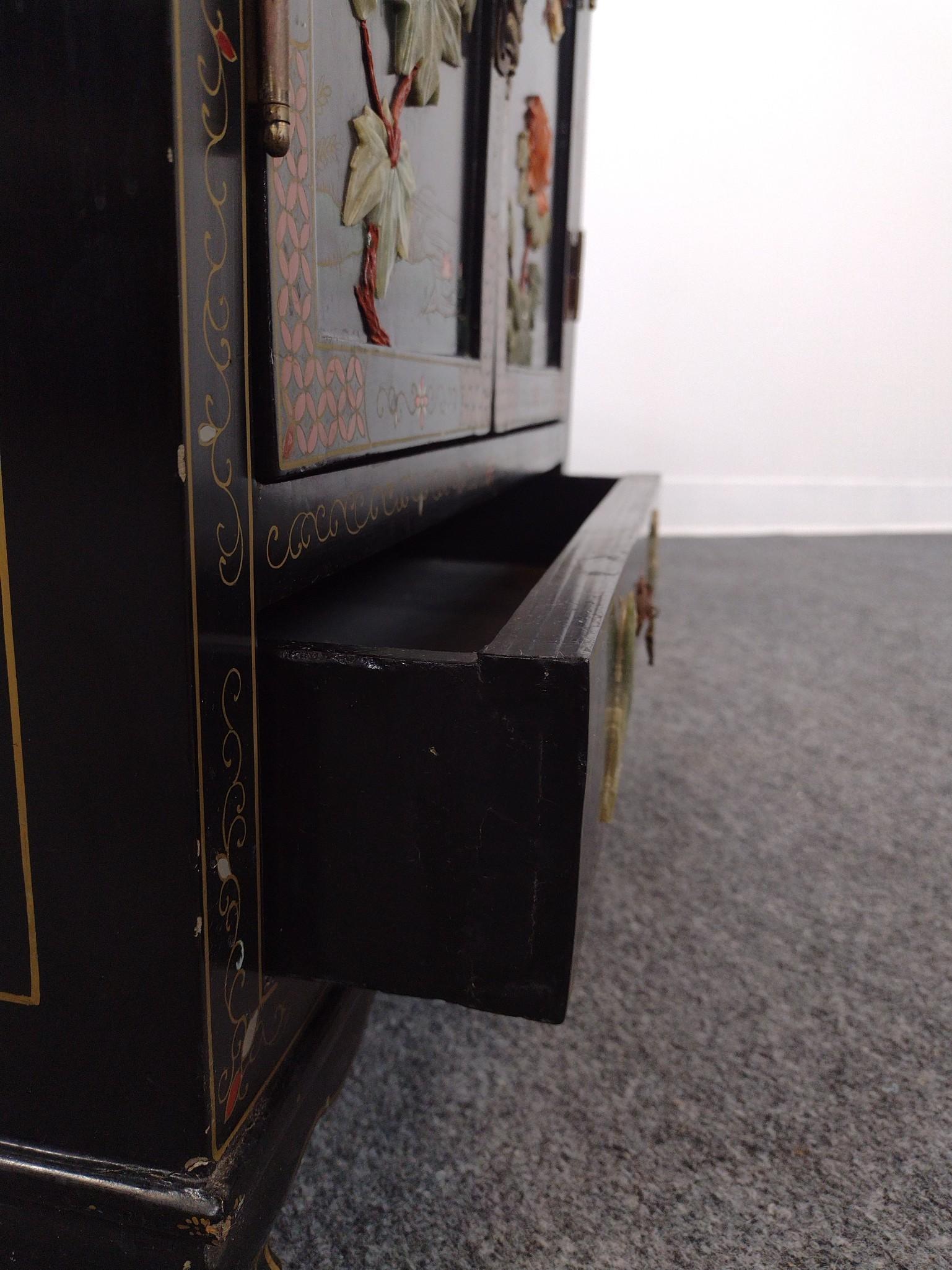 Low Asian Black Lacquer Cabinet